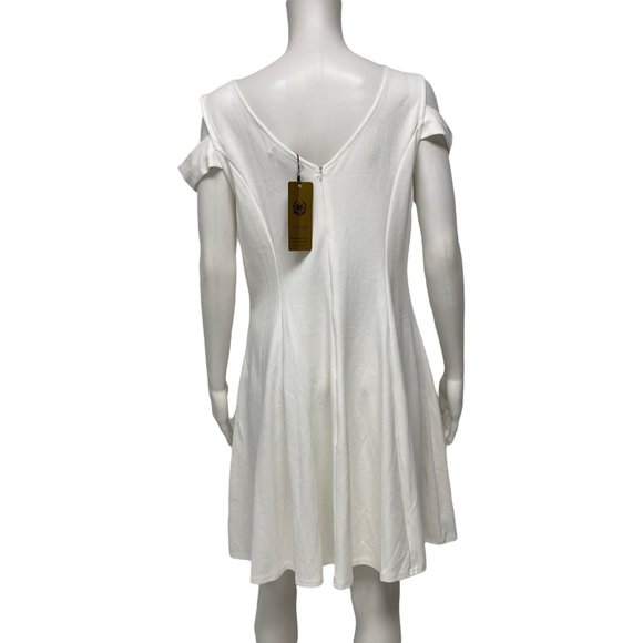 Ins Nova Women's Cold Shoulder Sleeve White V-Neck A-Line Dress Size XL - Picture 2 of 8